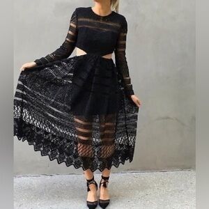 ASILIO A Cut Above Love Lace Midi Dress in black size 4